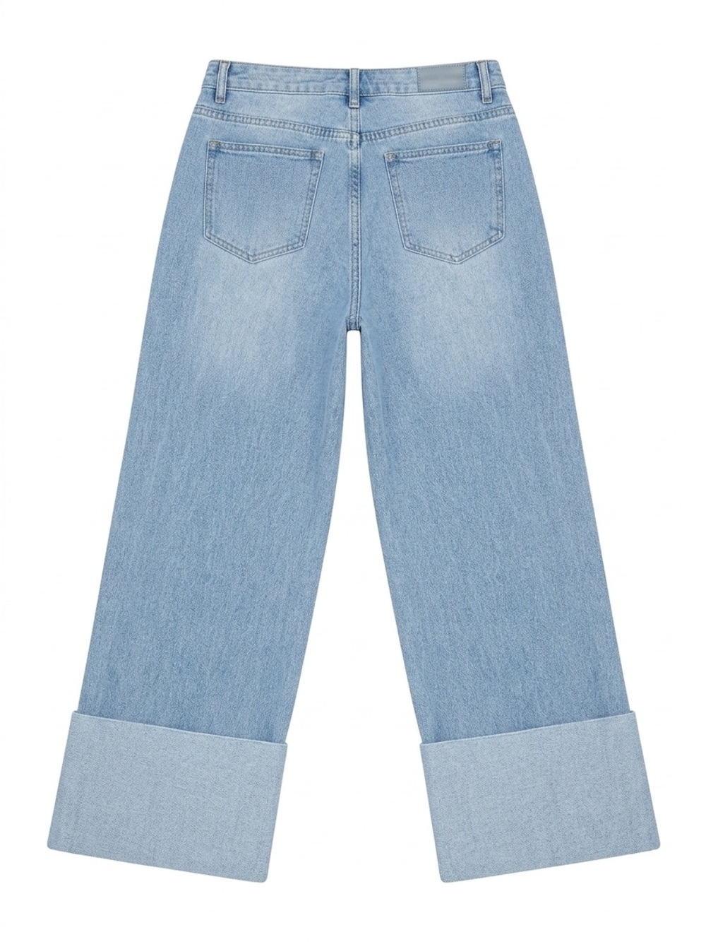 Light Wash Wide Leg Cuffed Jeans High Rise Denim Large Le Lis - Picture 4 of 8